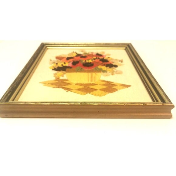 Vintage Floral Crewel Pictures in Wooden Frames - Bouquets - Picture 10 of 13